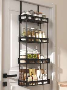 Over-The-Door Pantry Storage Rack, Pantry Storage And Organization, Metal Hanging Spice Rack, Suitable For Pantry Door, Kitchen, Laundry Room, Bathroom Storage, Over-The-Door Hanging Basket - Black - View 3