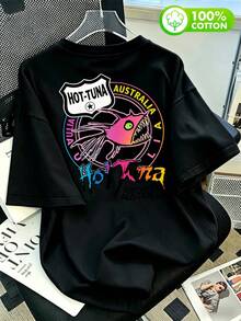 "Envío en 24h desde DE/FR/ES" |   Camiseta de hombre 100% algodón puro |   Estilo de surf americano 'HOT TUNA' con estampado de pez pescador, cuello redondo, manga corta, suave, transpirable - A - Ver 3