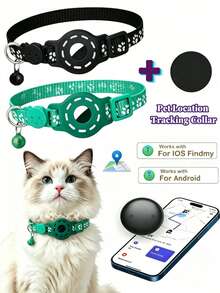 1pc Adjustable Reflective Cat Collar, Pet Cat Locator Collar Compatible With Apple Find My And Android Trackers, 7-9 Inch Animal Print Design, Detachable Collar For Cats - Multicolor - View 4
