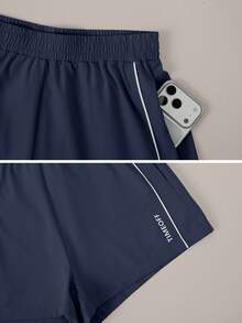 TimeOff Women's 1pc Colorblock White Stripe Side Pocket Elastic Drawstring Waist Sports Shorts - Blue - View 4