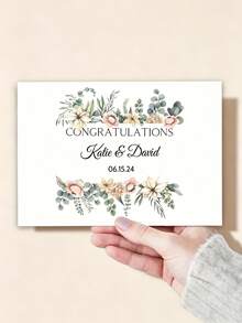 Customizable Wedding Greeting Card - Personalized Name And Date, Elegant Floral Design, Suitable For Engagement, Anniversary, Valentine's Day Or Special Occasions, Romantic Greetings | Watercolor Illustration | Floral Pattern Card - Multicolor - View 7