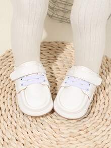 1 Pair Boys Solid Color PU Hook And Loop Design Non-Slip Breathable 0-15 Months Infant Walking Shoes Retro Classic Versatile Casual Sports Shoes Suitable For Spring And Autumn - White - View 6