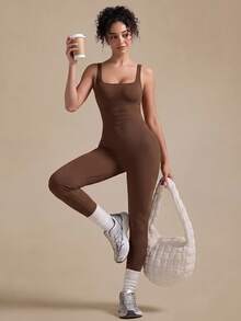 VVX Women's Yoga Jumpsuit Square Neck Backless Tummy Control Butt Lifting, Seamless Ribbed Sleeveless Workout Shorts Unitard For Gym Sports Dailywear - Brown - View 7