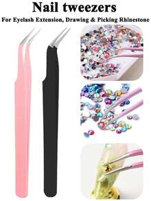 Nail Art Storage Box Set -Include 1pc Nail Art Storage Box And 1pc Nail Tweezers, Removable Compartment Rhinestones Accessories Container Box,Suitable For Nail Accessories, Rhinestones, Jewelry - Multicolor - View 3
