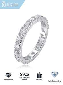 1Pc Classic Full Paved Moissanite Wedding Ring, Luxury 925 Sterling Silver Women Engagement Promise Anniversary Ring, Fine Jewelry Christmas Gift - Silver - View 2