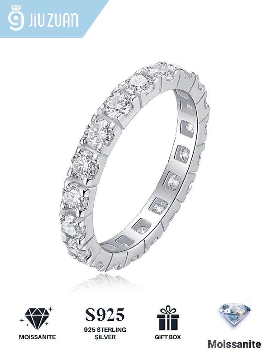 1Pc Classic Full Paved Moissanite Wedding Ring, Luxury 925 Sterling Silver Women Engagement Promise Anniversary Ring, Fine Jewelry Christmas Gift