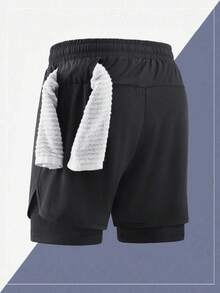 1pc Men's Summer 2-In-1 Sports Shorts, Fitness Shorts, Running Anti-Chafe Lined Shorts Set - Black - View 4