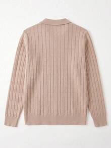 SU ER Men's Airplane Collar Ribbed Knit Sweater, Long Sleeve Turn-Down Collar Knit Top, Autumn/Winter - Apricot - View 8