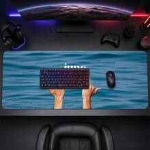 Summer Blue Water Ripple Double Finger Pointing To June 2026 Large Mouse Pad, Non-Slip Stitched Edge Gaming Desk Mat, Ins Style Aesthetic Thick Keyboard Pad, Suitable For Computer Office Gaming - View 2
