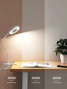Guanova 1件 LED 桌燈，3色溫可選，黑/白色可選，USB供電，亮度可調，360°鵝頸設計，USB桌面夾燈，適用於視訊會議、閱讀、學習、工作照明、植物燈、美甲燈、化妝燈、家居裝飾、室內、宿舍、辦公室等場所 - 圓環檯燈 - 查看 14
