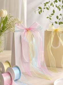 Gulungan Pita Organza Gaya Fantasi, Pita Tulle Transparan Berwarna-warni, Cocok untuk Hiasan Kado, Dekorasi Pernikahan, Pembungkus Buket, Dekorasi Meja Pesta, Kerajinan Bunga DIY, dan Berbagai Kegunaan Dekoratif Lainnya - Beraneka warna - View 8
