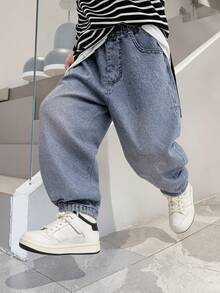 Celana Jeans Kasual Model Lurus Longgar Terbaru untuk Anak Laki-laki - Medium Wash - View 5