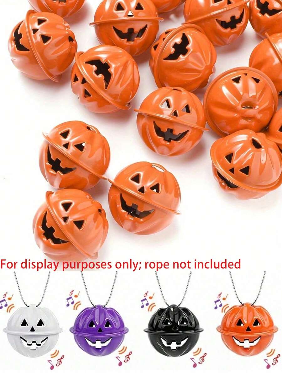 5pcs Metal Halloween Pumpkin Bells - Handmade Bell Hanging Decor, Orange & Black Jack-O'-Lantern Design, Suitable For DIY Crafts, Pet Collars, Home Party Decoration, Keychain Accessories, Ghost Party Accessories, Halloween, Thanksgiving, Harvest Festival Gift Pendants