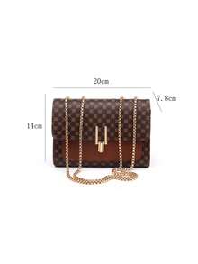 Elegante bolso cruzado de hombro con cadena de cuero PU acolchado para mujer, bolso mensajero minimalista de lujo para llevar bajo el brazo, estampado a cuadros, forro de poliéster, lavable - Marrón - Ver 5