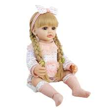 1 buah Boneka Reborn Realistis 55cm, Tubuh Penuh, Rambut Panjang Emas, Tinggi 22 Inci, Dapat Dicuci, Mainan Pendamping, Hadiah Ulang Tahun - Emas - View 4