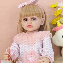 1 buah Boneka Reborn Realistis 55cm, Tubuh Penuh, Rambut Panjang Emas, Tinggi 22 Inci, Dapat Dicuci, Mainan Pendamping, Hadiah Ulang Tahun - Emas - View 6