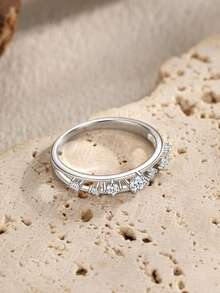 1pc 925 Sterling Silver Simple Double Layer Line Shining Round Clear Zirconia Finger Rings For Women Fine Jewelry - Silver - View 5