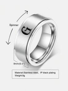 1件男士時尚不鏽鋼磨砂階梯經典戒指，字母A-Z，內徑1.82mm - 銀色 - 查看 23