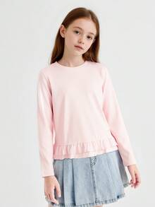Balabala 女孩長袖T恤 2026秋季新款甜美時尚青少年女孩打底衫休閒上衣 - 白紅色 - 查看 3