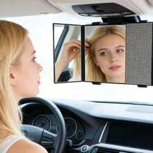 3-Fold Shiny Rhinestone Car Sun Visor Makeup Mirror, Adjustable 3-Panel Makeup Mirror, Universal Clip-On Car Sun Visor Vanity Mirror, Suitable For Car Interior - 1pc - View 8
