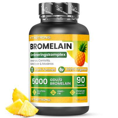 Vitastrong مكمل البروميلين 90 قرص، إنزيم الأناناس النباتي مع السنتيلا والهندباء، تركيبة نباتية لتوازن السوائل، دعم العافية اليومية، خالي من الغلوتين