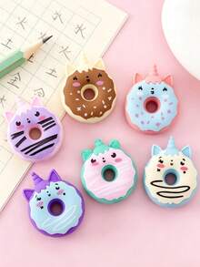 18/10pcs Random Color Cartoon Donut Shaped Erasers, Cute Student Prizes & Gifts, Creative Cartoon Eraser Back To School,Halloween,Christmas Time - Multicolor - View 3