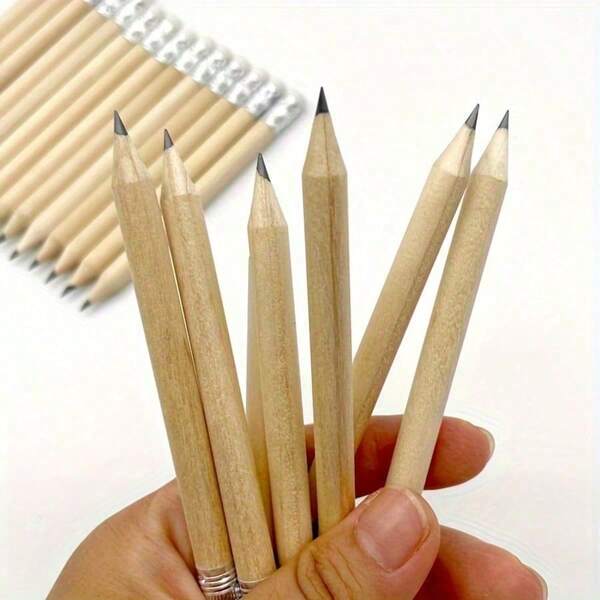 Lápices cortos de madera natural, lápices cortos de golf de 10mm, lápices cortos HB para estudiantes, lápices mini HB con borrador, esenciales para la vuelta a la escuela, escritura, dibujo y toma de notas