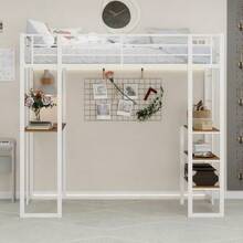 Iron Bed Frame With Bed And Table, Dimensions 90*190 Cm, Suitable For Children's And Youth Rooms - 白色 - 查看 5
