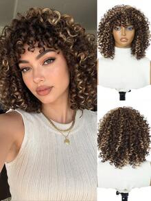 Afro Curly Shoulder Length Synthetic Wig Kinky Curly Wigs Synthetic Wig Curly Full Wig For Women - Multicolor - View 10