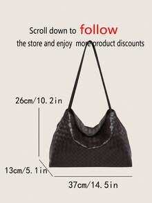 FEISTURE 1pc Vintage Large Capacity Woven Texture Women's Shoulder Bag, Fashion Commuter Tote, Suitable For Girls, Women, College Students, New Professionals And White-Collar Workers, Perfect For Work, Business, Commuting, School - Coffee - View 7