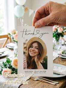 Customizable Photo & Text Graduation Thank You Card, Minimalist Handwritten Heart Line White Matte Photo Thank You Card, Thick & Delicate Cardstock, Sturdy & Non-Bending, Top & Bottom Divided Layout With Blank Space, Upload Your Own Portrait Photo, Customize Name, Graduation Year & Thank You Message, Comes With Matching Blank Envelope, Suitable For Graduates, Gift Givers, Banquet Thank You Users, Perfect For Graduation Season Thanking Family & Friends - Multicolor - View 5