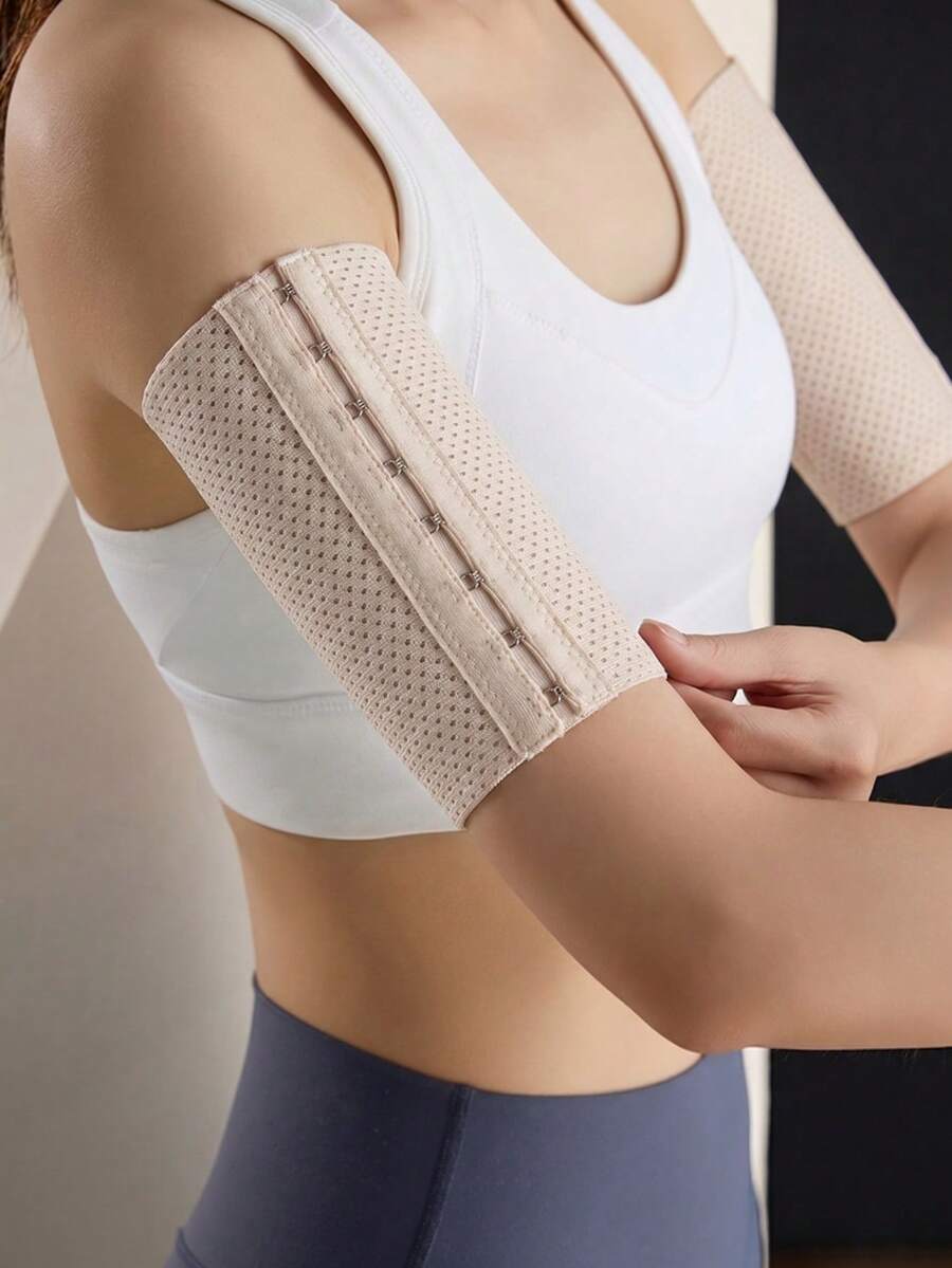 1對運動手臂束帶,手臂加壓塑形彈性帶,緊緻手臂脂肪,輔助手臂力量訓練,適用於運動、通勤、居家使用 - 杏色 - 查看 1