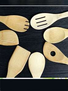 5-Piece Bamboo Cooking Utensil Set, Non-Stick Frying Pan Spatula, Wooden Kitchen Tools, Wooden Spoon, Bamboo Kitchen Utensils, Wooden Spatula And Wooden Spoon Suitable For Non-Stick Cookware, Premium Housewarming Gift, Daily Wooden Kitchen Utensils - Multicolor - View 2