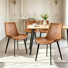Contemporary Upholstered Dining Chairs With Armrests And Metal Legs For Dining Room, Kitchen, Living Room – L-Shaped Set Of 4 – Brown – Stylish Dining Chair - Khaki - View 3