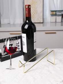 1pc Countertop Stainless Steel Wine Rack, Simple Metal Wine Bottle Holder, Wine Storage Organizer, Valentine's Day Gift, For Outdoor, Camping - Gold - View 5