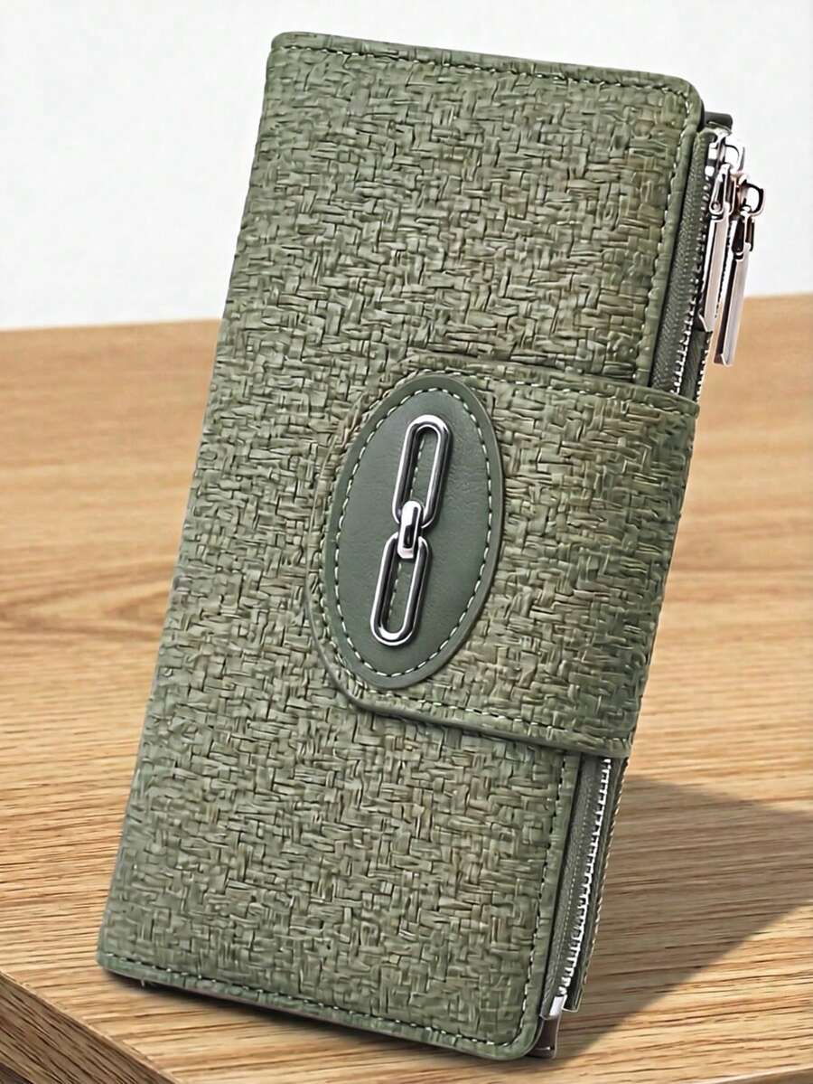 MINGYOU Women's Long Soft Exquisite PU Phone Wallet, Fashionable Clasp Double Zipper Large Capacity Multifunctional Wallet Card Holder, Lightweight Minimalist Clutch Bag Suitable For Holiday Gift - Army Green - View 1