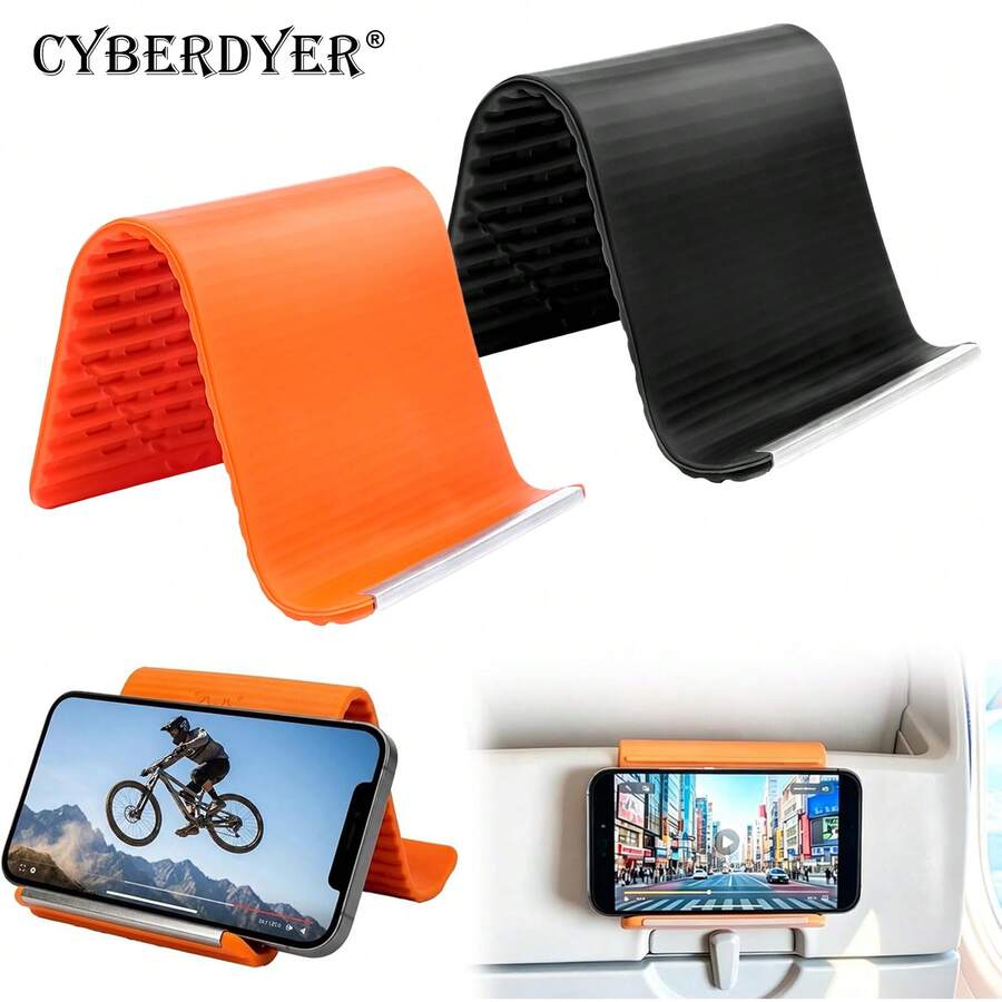 CyberDyer 手機支架 便攜式可折疊矽膠鋁合金手機架 紋理防滑表面 柔軟矽膠平板電腦支架 超薄桌面底座 適用居家辦公旅行跑步機