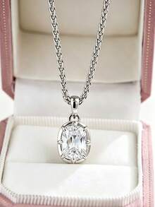 1-3 Carat Oval Cut White Moissanite Pendant Necklace For Women, S925 Sterling Silver Wheat Chain Vintage 8-Prong Solitaire Necklace, Classic Daily Wear Wedding Anniversary Jewelry Gift - Style a - White - View 2