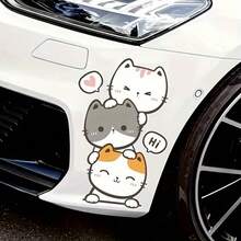 Waterproof & Weather-Resistant Cute Cartoon Cat Vinyl Car Stickers, Self-Adhesive Animal Decals For Cars, Motorcycles & Home DIY Decoration - A - View 7
