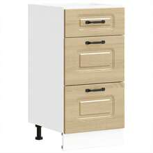 vidaXL Spülenunterschrank Kalmar Helle Eiche Khaki 80x46x81,5 cm Holzwerkstoff, Küchenunterschrank, Unterschrank für Küche, Küchenzeile, Küchenschrank - hellbraunes Khaki - Übersicht 10
