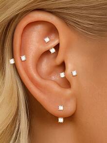 1Pc 925 Sterling Silver Horseshoe CZ Nose Rings Hypoallergenic Nostril Piercing Jewelry Hoops Nose Studs For Women Men Daily Casual Wear Gift - Gold - View 3