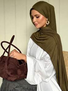 1PC Women's New Military Green Solid Color Large Size Hijab Headscarf Long Scarf Casual Soft - Army Green - View 1