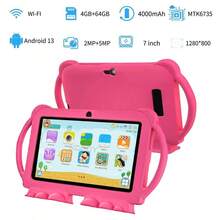 4GB RAM + 64GB ROM / 7 吋平板電腦 / 四核 1.3GHz / Android 13 MTK8321 / 1280x800 HD IPS 螢幕 / 2MP+5MP 相機 / 4000mAh 電池 / WiFi、家長控制、教育、遊戲 / ABS 塑料 + 矽膠，教育平板 - 粉色 - 查看 3
