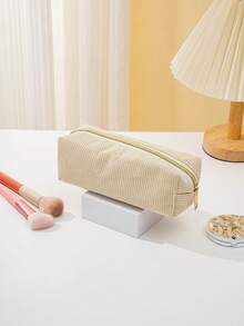 Personalized Embroidered Name Pencil Case, Pink/Purple/Beige, Large Capacity School Supplies And Cosmetics Storage Bag, Suitable For Girls, Durable Corduroy Material, Zipper Closure, Suitable For Teens, Women And Students,Back To School Season - Multicolor - View 6