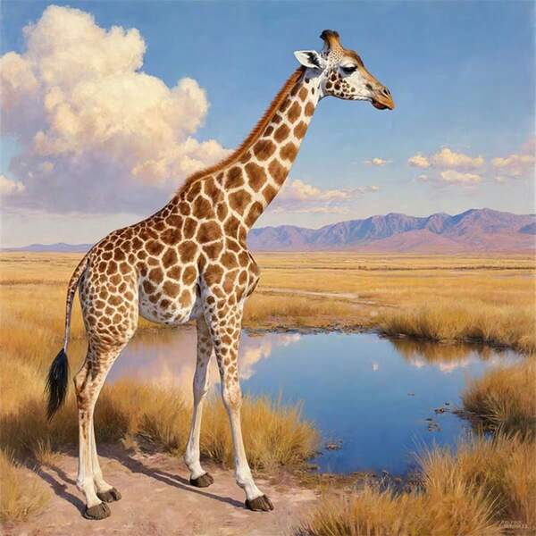 1PC 5D DIY Diamond Painting Giraffe Theme, Acrylic Round Diamond Sticker Craft, Living Room, Bedroom, Home Wall Decor Mosaic Artwork, Christmas Gift, Frameless
