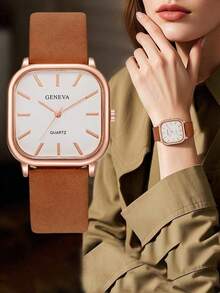2pcs Watch Set, Unique Curved Design With Animal Texture And Black Leather Strap, Perfect For Daily Wear - Multicolor - View 11