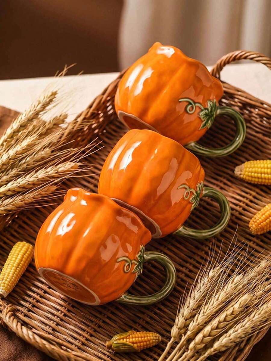 1pc Ceramic Cup, Pumpkin Lace Pattern, Autumn Harvest Pumpkin Coffee Mug, Exquisite, Suitable For Halloween Home Decor And Tableware, Party And Gathering Latte Art Cup, Gift, Holiday Decoration, Restaurant And Cafe Water Cup - Multicolor - View 1