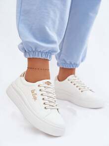 LeeCooper Women's Sneakers On The Platform Comfortable, Fashionable, Urban, With Elegant Lacing And Gold Thread LCW-26-44-4478 White Black - White - View 2