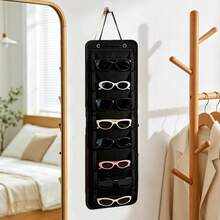 1pc - Hanging Felt Eyewear Storage Bag, Wall-Mounted 8-Slot Transparent Window Fashion Glasses Organizer, Fits Fashion Glasses, Shades, Prescription Glasses, Glasses, Sun Visor Glasses And More, Bedroom Closet Eyewear Organizer, Large Capacity Men/Women Eyewear Storage Container, Foldable Travel Eyewear Storage Bag - Grey - View 8