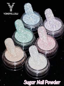 YOKEFELLOW Holographic Candy Nail Glitter Reflective Fine Shimmer Gel Nail Polish Powder Pigment Diamond-Like Nail Glitter DIY Supplies - Multicolor - View 2